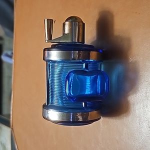 Avon blue glass vintage fishing reel cologne decanter
